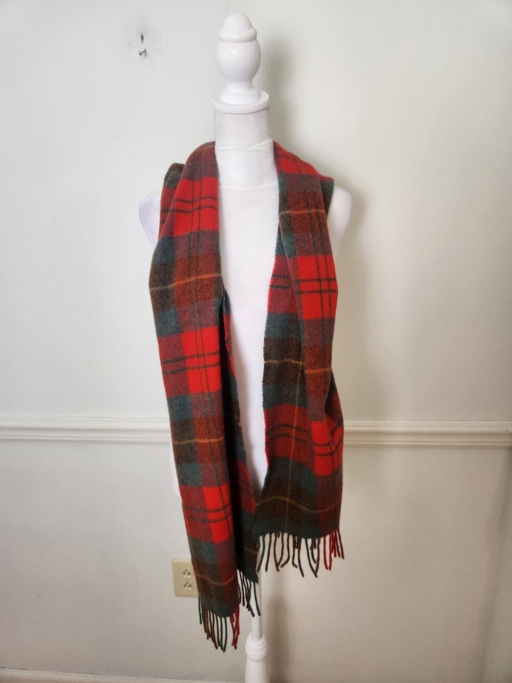 Vintage John Hanly LL Bean Scarf Tartan Plaid Irish Ireland 100 Lambswool Unisex